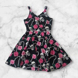 Skulls Chains Pink Roses Swing Dress Large Pinup Retro Gothic Punk Rockabilly